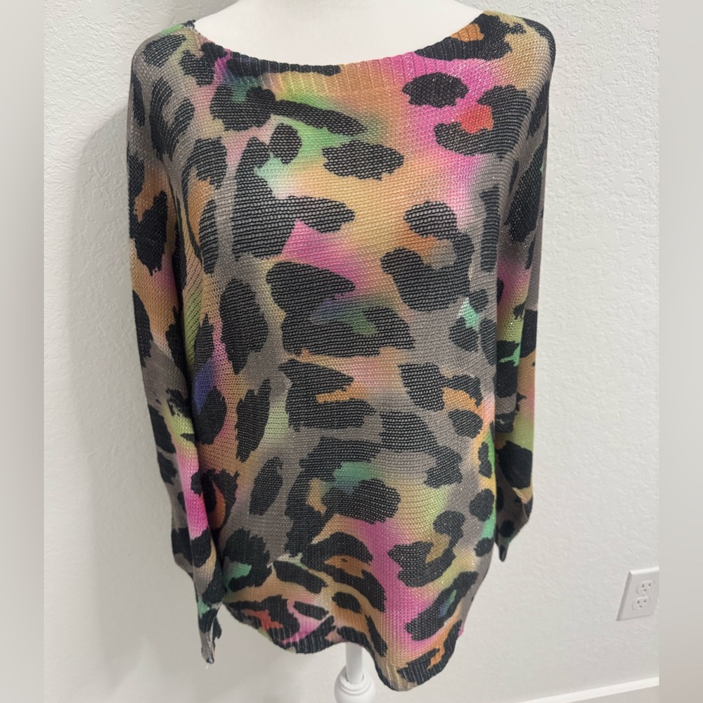 Boutique - Neon Leopard Print Lightweight Sweater